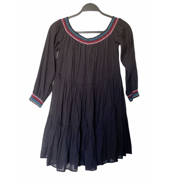 Free People Boho Sunbeam Black Rainbow Floral Embroidery Mini Dress Small - Picture 4 of 6